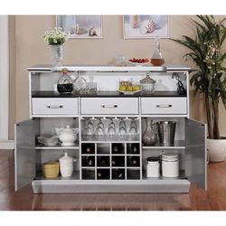 SILVER FINISH LED LIGHT BAR COUNTER TABLE CABINET DRAWERS STORAGE STEMWARE RACK WINE STORAGE PREP AREA - BARRA GABETA