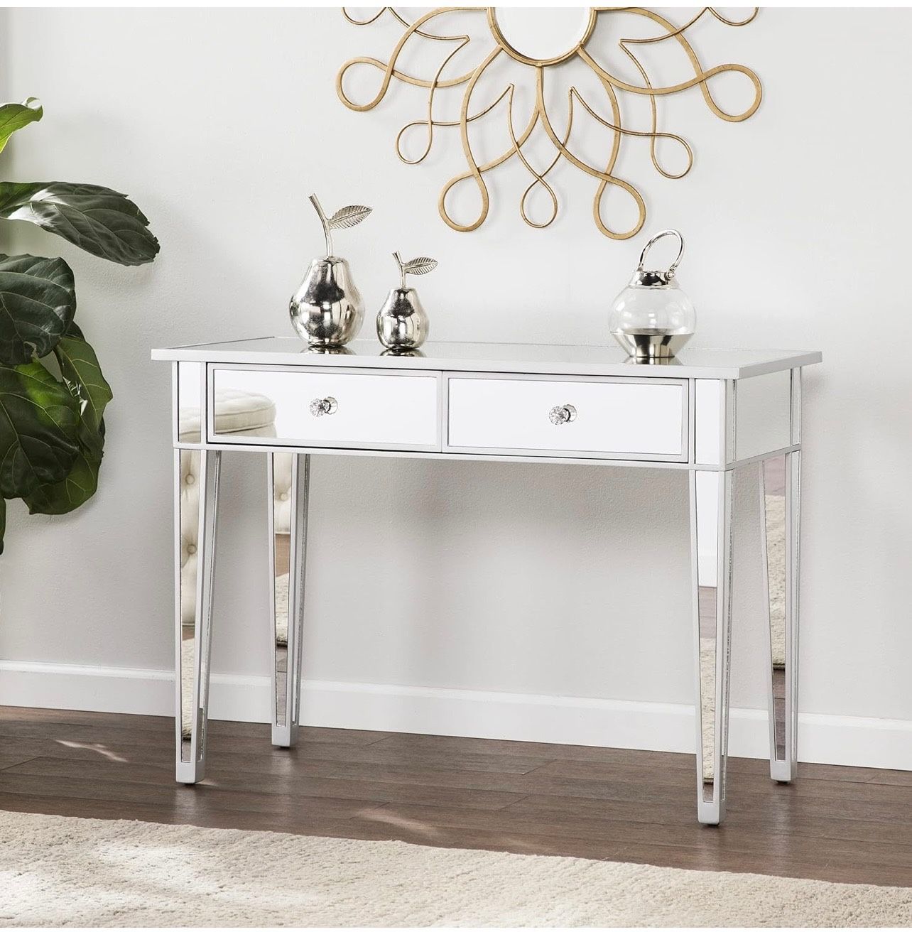 Mirrored 2 Drawer Media Console Table