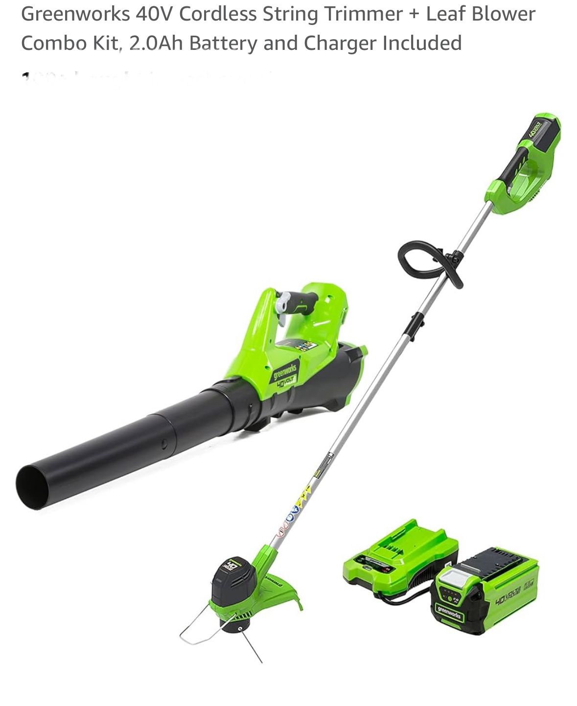 Greenworks 40V Cordless String Trimmer + Leaf Blower Combo Kit, 2.0Ah Battery and Charger Included
