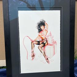Bettie Page framed lithograph  Signed by original artist