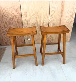 Pair of Wood Saddle Seat Stools