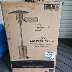 Brand New Mainstays 7 Foot Gas Patio Heater 48000 BTU Silver Stainless Steel