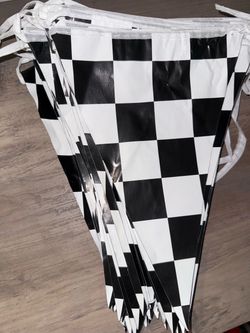 Black and White Checkered Pennant Banner