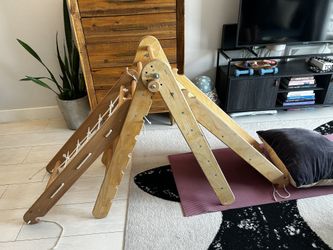 Wooden Climbing Set, Slide, Rope And Triangle