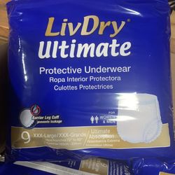 LivDry 3XL 9ct Protective Underwear Incontinence Adult Diaper 