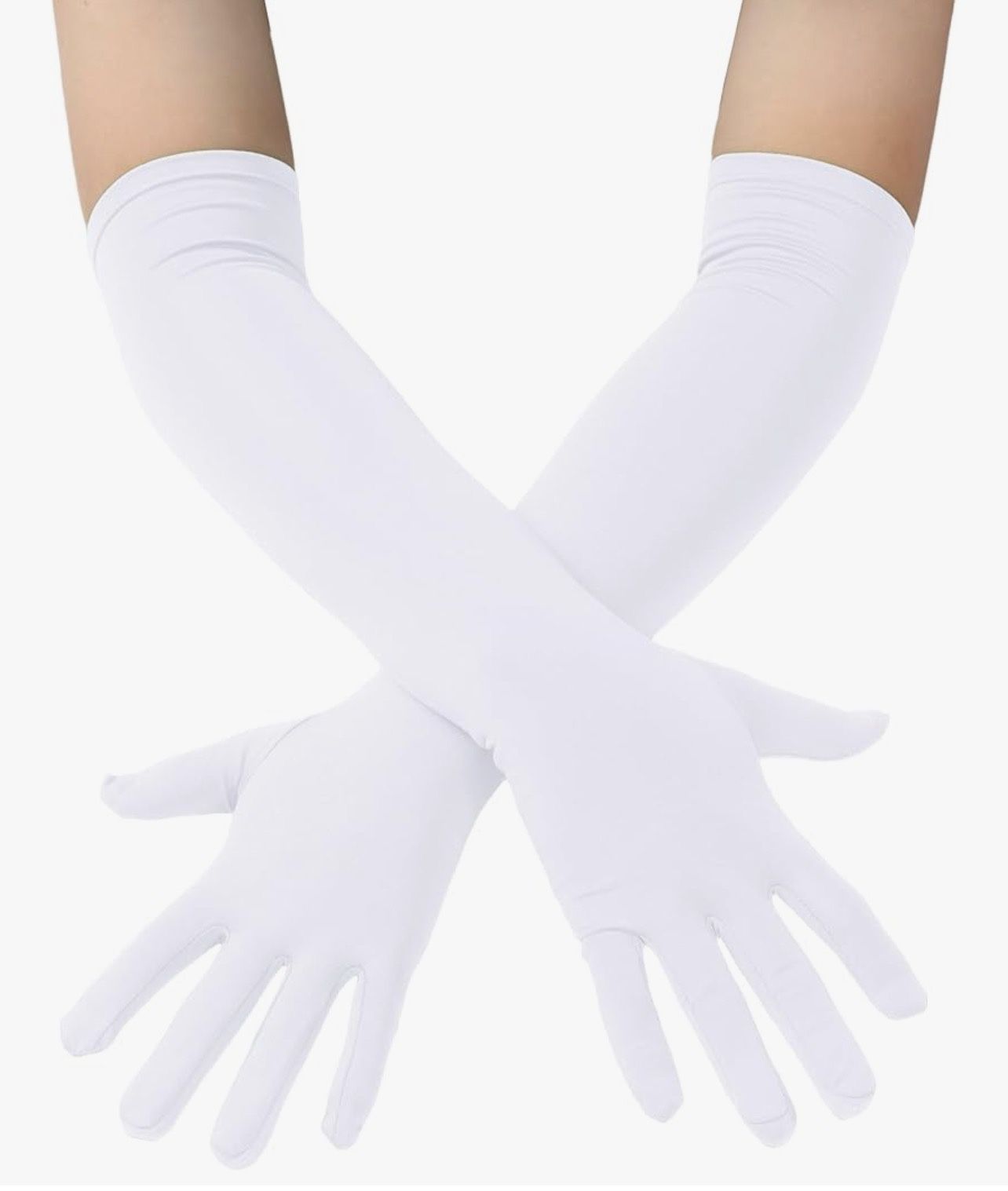 White Spandex Costume Gloves - 18" Length Stretchy Halloween Cosplay Long Opera Party Gloves
