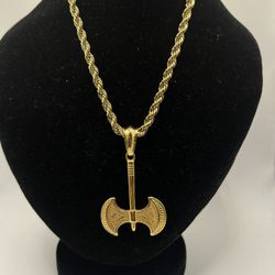 Shiny Gold tone axe Pendant necklace 