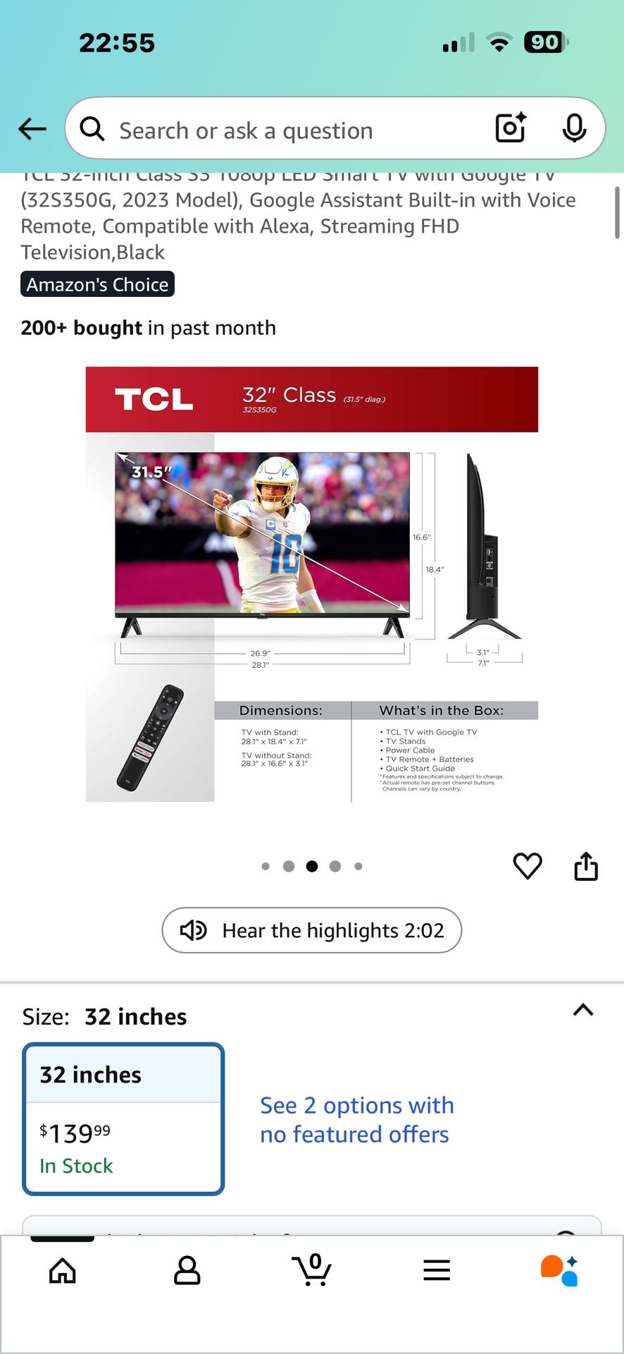 32” TCL Google TV