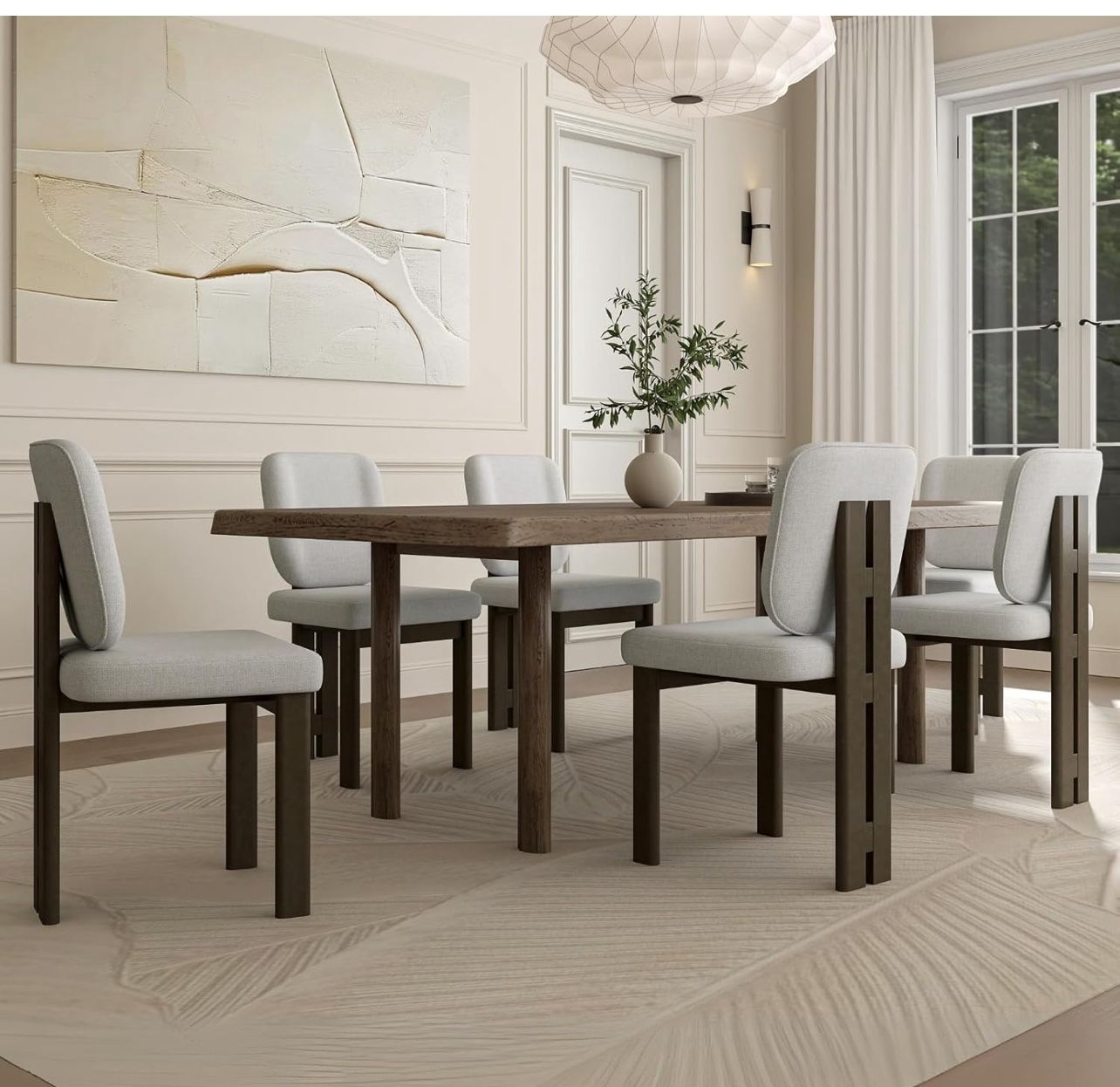 CIMOTA Modern Linen Dining Chairs Set of 4, Upholstered Side Chairs with Wooden Legs and Ergonomic Backrest, Minimalist Accent Chairs for Kitchen or D
