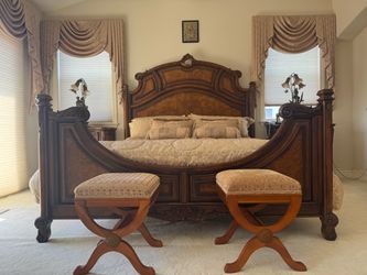 King Size Ornate Wood Carved Bed Frame