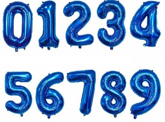Blue  32” Number 0 - 9 Foil Balloons - Helium Filled with Happy Birthday or Love Strings