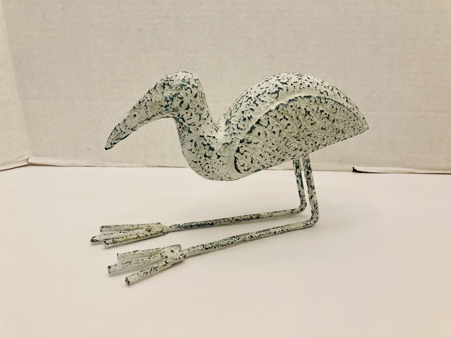 Vintage Unique Ceramic Beach Shore Bird With Long Metal Legs Statue