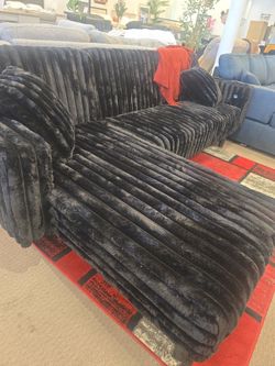 Black Plush Channel Tufted Sofa