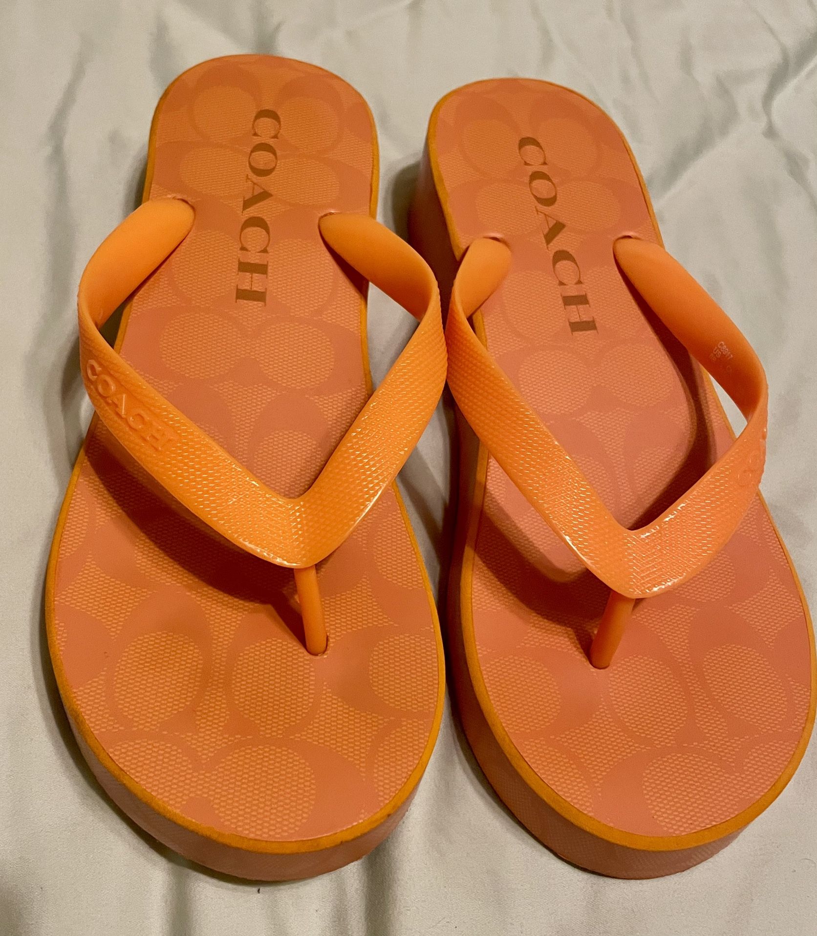 COACH Size 8 Women’s Orange Flip Flops Wedge Sandals