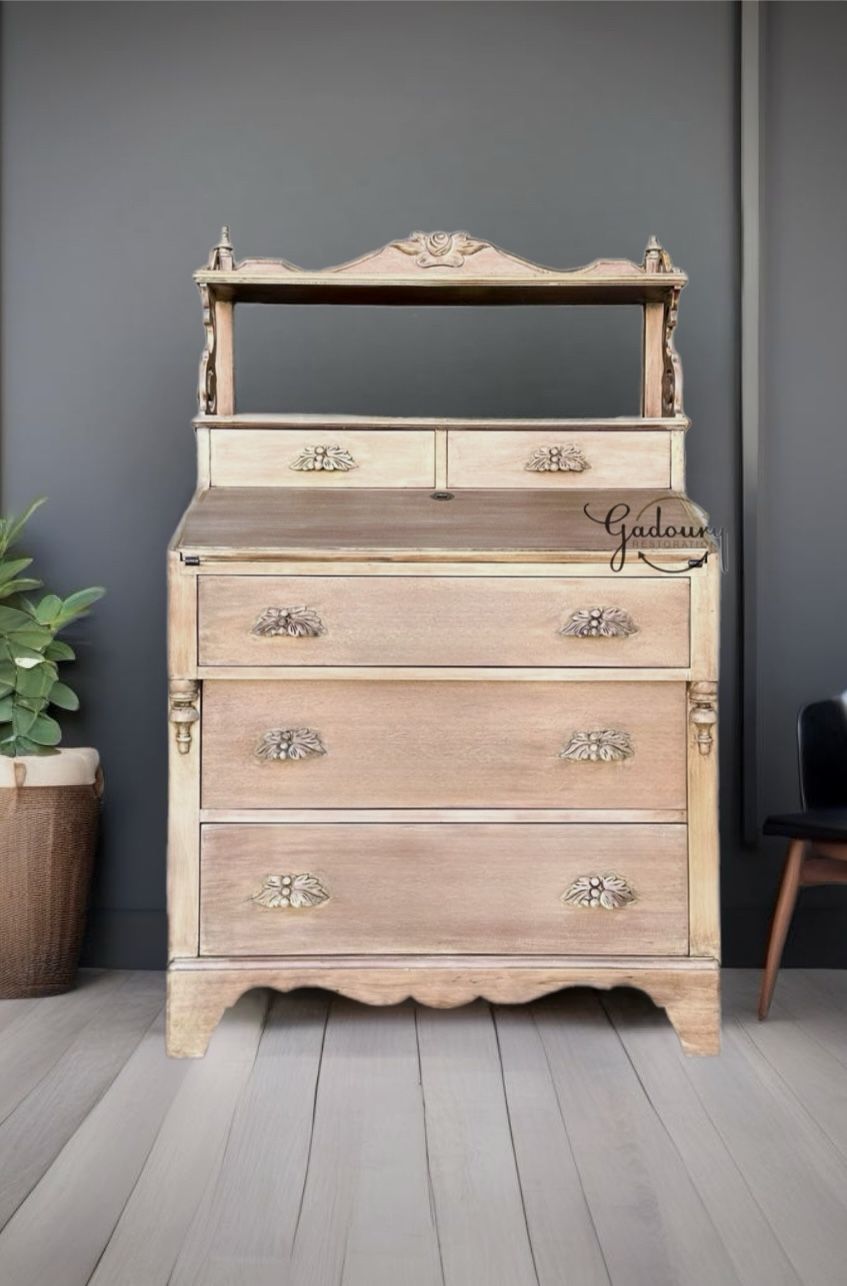 Vintage Antique Solid Wood Secretary Desk Chest Accent