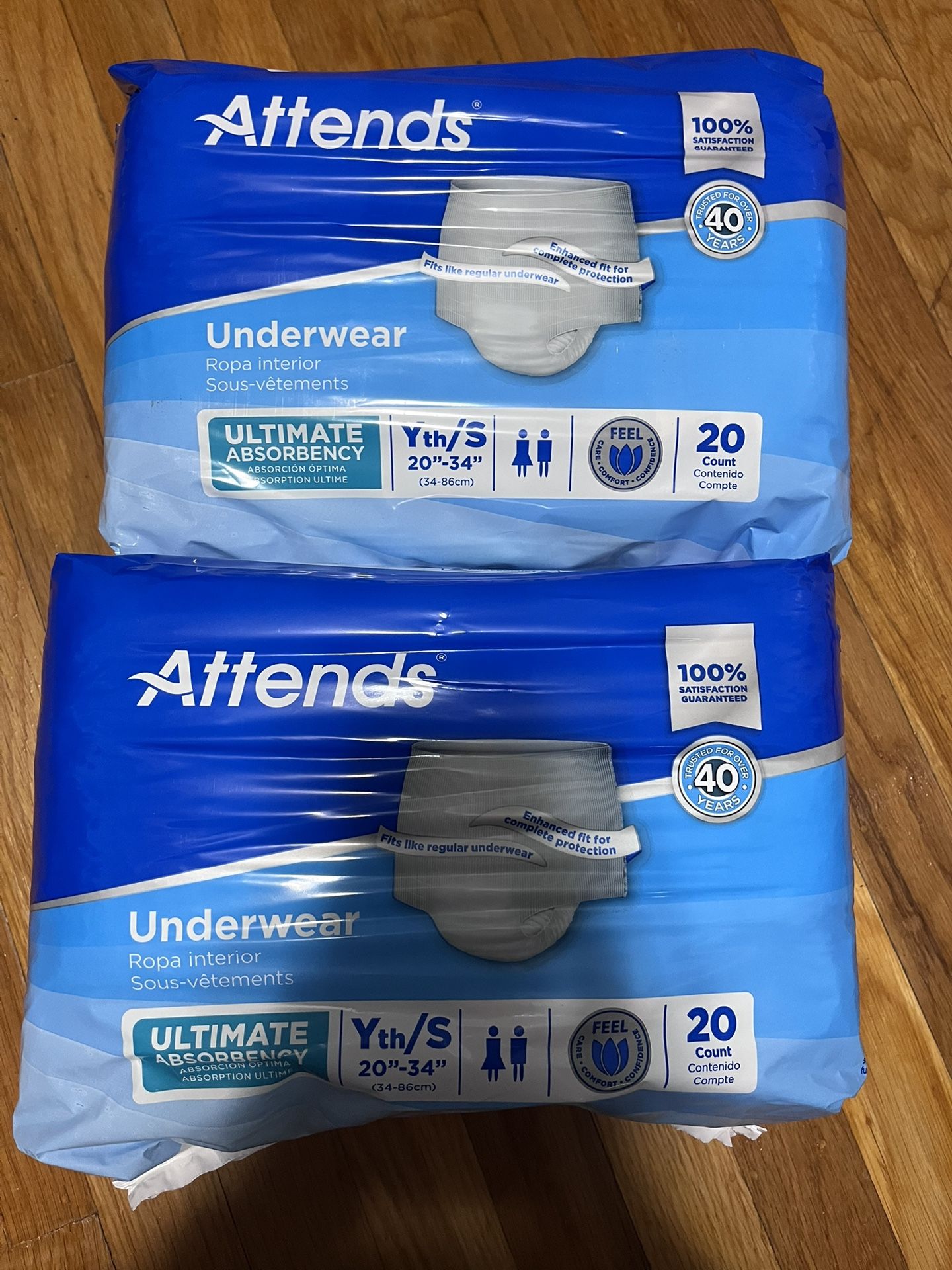 2 Attends Youth Small Disposable Underwear 20-34” 20 Ct, 4 pack $20