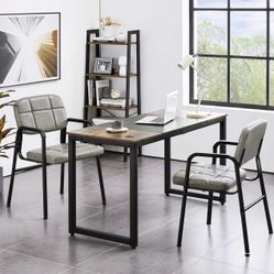 2PCS Office Guest Reception Chairs Leather Waiting Room Executive Office Chair Ergonomic Upholstered Armchair with Metal Frame, Leather Seat, Gray