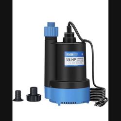 (1) 1/4 HP Submersible Water Pump 1800GPH Small Sump Pump Thermoplastic Electric Portable Transfer Utility Pump Clean for Swimm