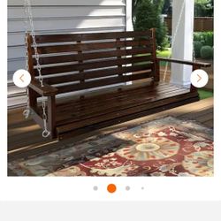 5 ft. 3-Person Wood Porch Swing with Ergonomic Seat, Hanging Chains and 7mm Springs, Heavy Duty 880 lbs., Deep Brown