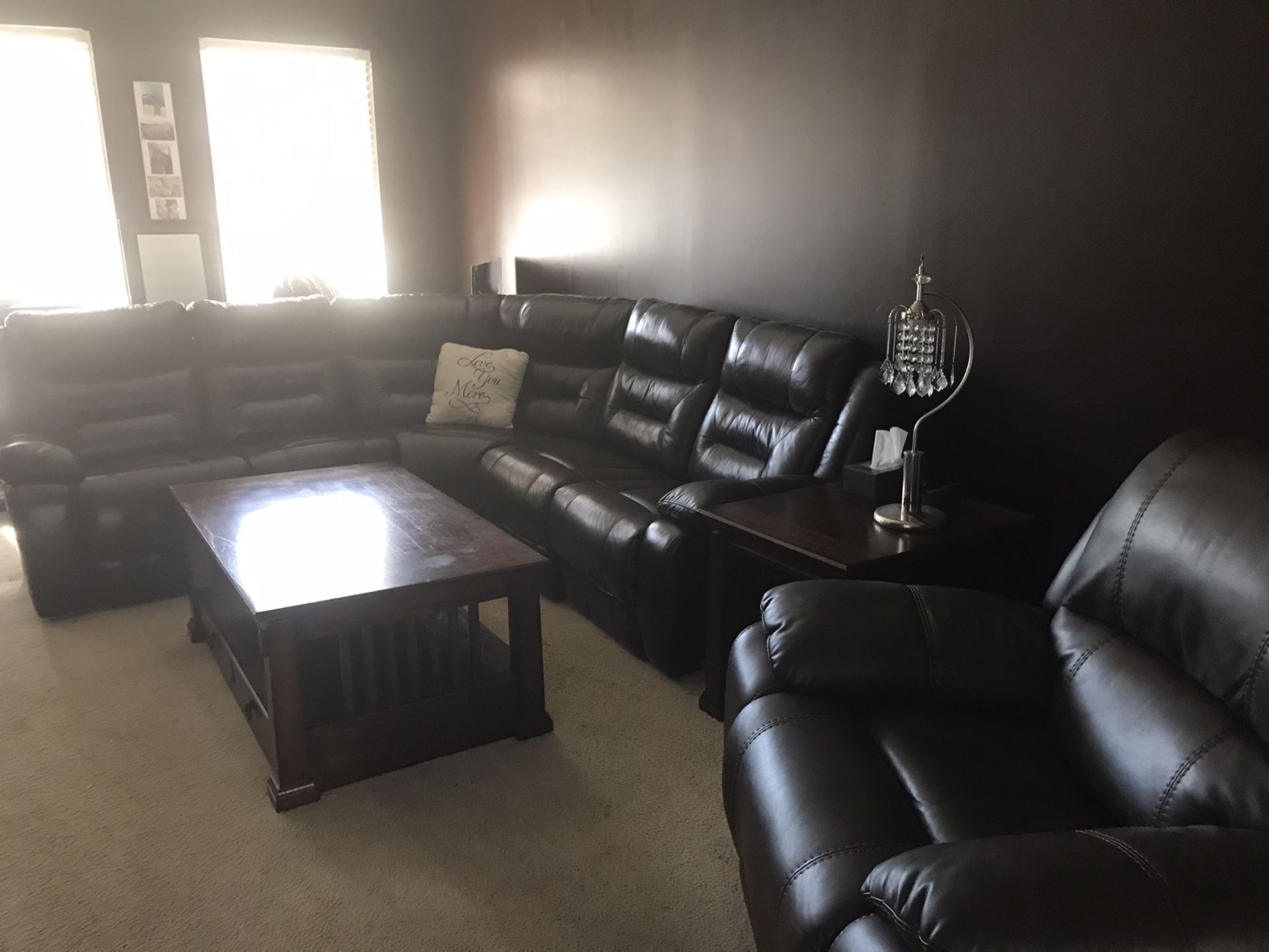 Brown leather sectional couch OBO