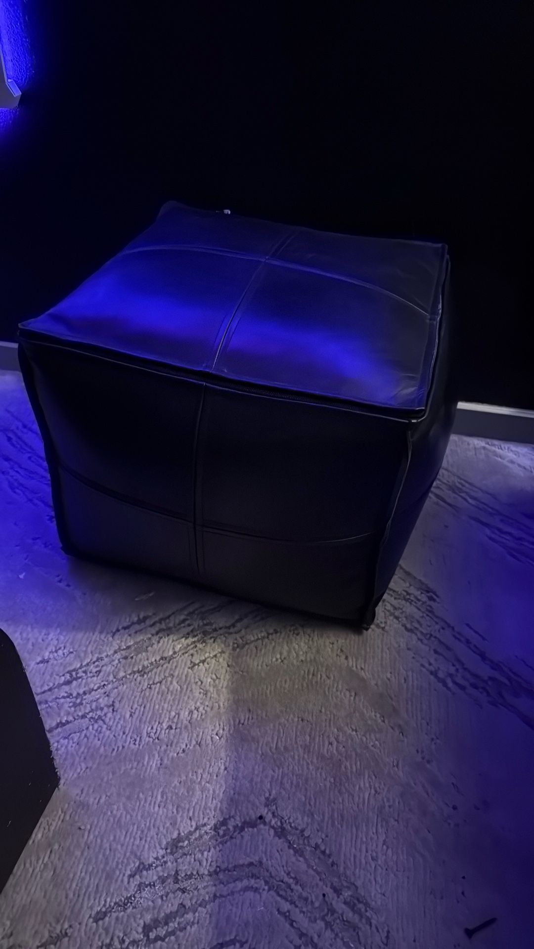 Black Genuine Leather Poof/ottoman