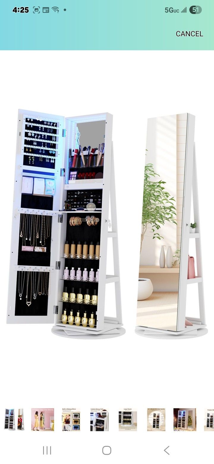 61in. Mirror Jewerly Cabinet Standing Rotating