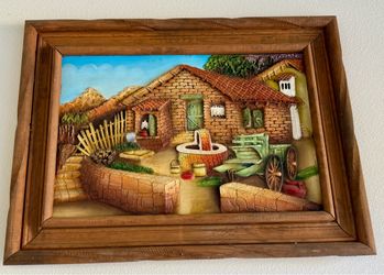 Rustic 3D Village Wall Art – Wood Frame – 31 x 23