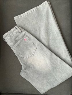 Light Gray Wide-Leg Jeans with Pink Logo