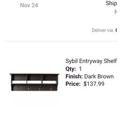 Dark brown shelf coat hanging hooks