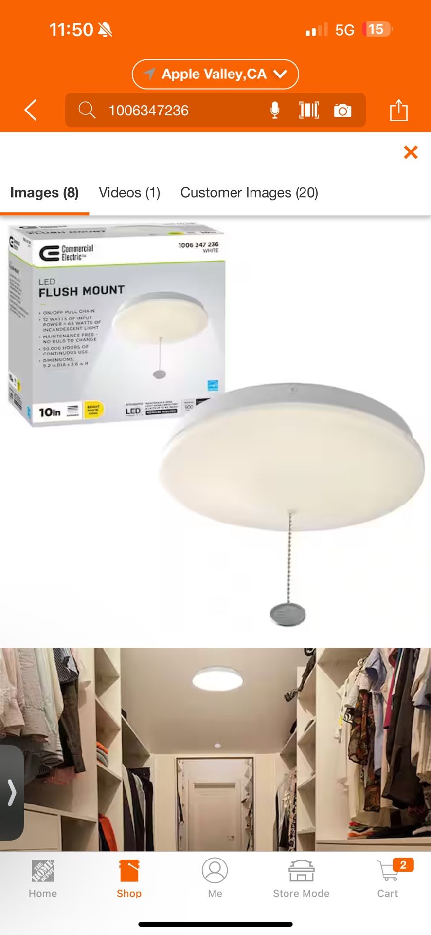 Commercial Electric 10 in. White Closet Light with Pull Chain LED Flush Mount Ceiling Light 900 Lumens 4000K Bright White
