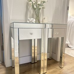 Two (2) Glass/Mirrored Table Stands