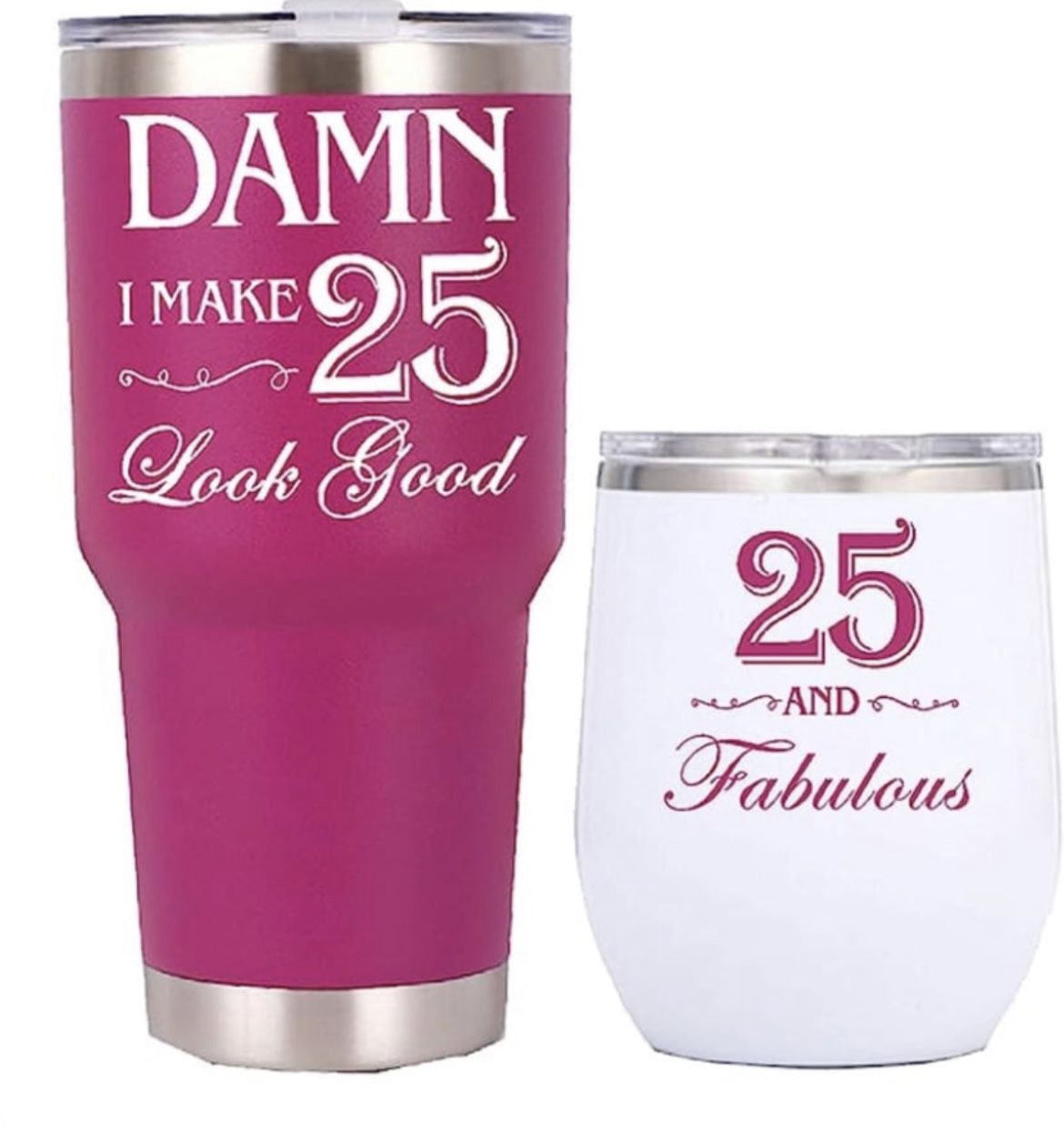 25th Birthday Gifts for Women Set of 2 SS Tumbler Cups / Mugs