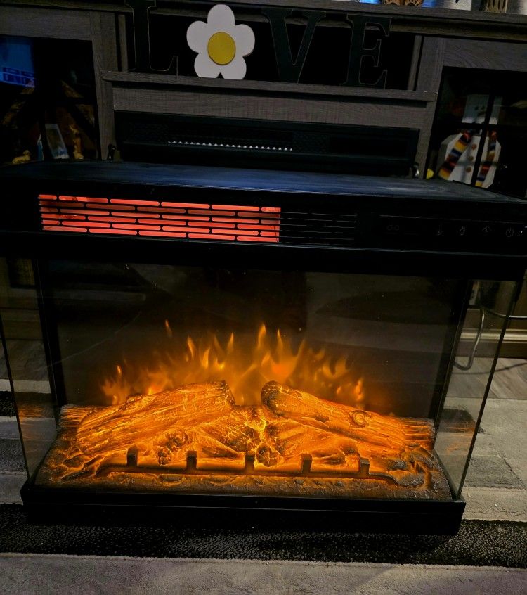 Brand New 3 Sided FIREPLACE 24" By 18" REALISTIC Flames & LOGS $599 New