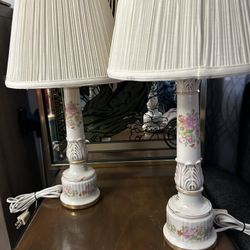 Set Of 2 Boudoir Table Lamps Circa 1930s With Shades Tested And Working