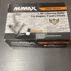 NuMax SFL618 Pneumatic 3-in-1 15.5-Gauge and 16-Gauge 2" Flooring Nailer / Stapler with Flooring Mallet and Interchangeable Base Plates, Grey