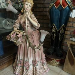 Victorian Lady Lamp 1950 Hand painted 