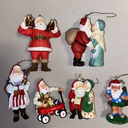 Hallmark ornament lot SANTA CLAUS Coca-Cola kissing golfer toymaker patriotic