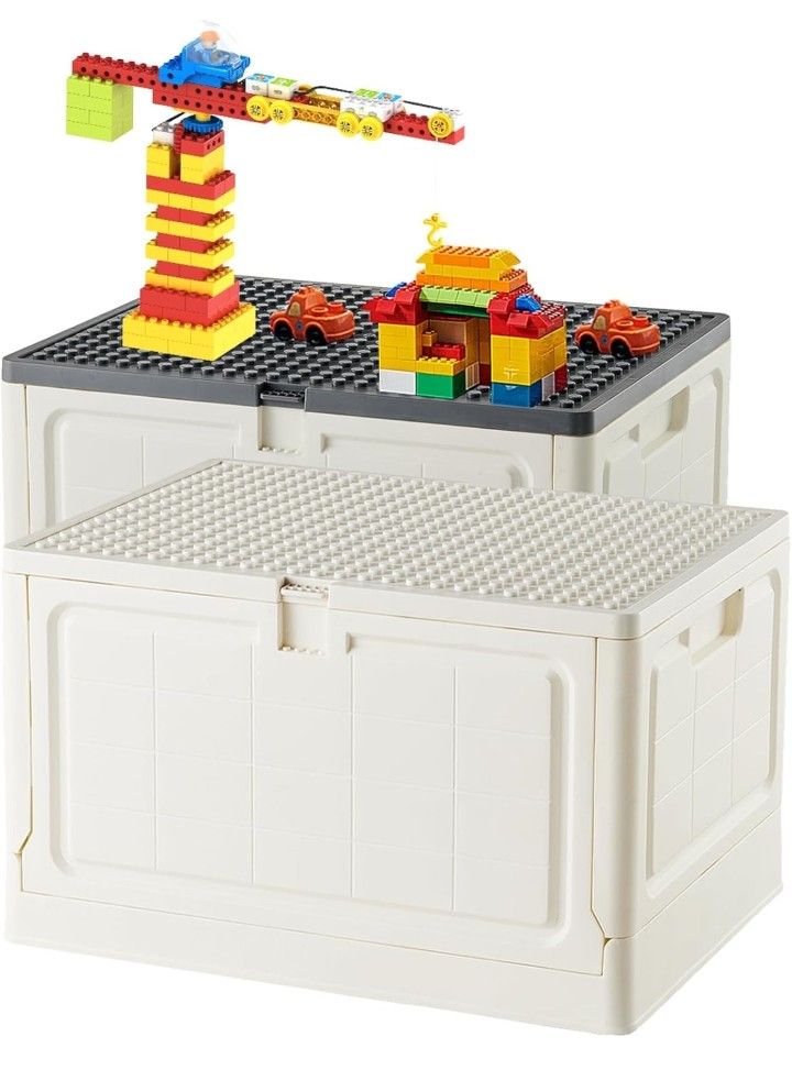 NEW 2Pack- Grey+White Folding Storage Box with Large Building Lid for Duplo Blocks