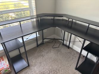 Coleshome L-Shaped Computer Desk – Black/Brown – $100