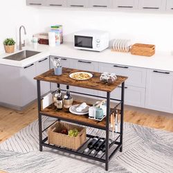 ONE DAY SALE! Tier Kitchen Island w/ Wine Glass Holder, Prep & Game Table Industrial Wood and Metal