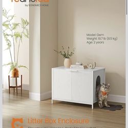 Litter Box Enclosure, Modern Cat Litter Box Furniture Hidden, with Handles, Magnetic Locks, Cat House, Side End Table, 28.5 x 19.5 x 23 Inches, Snow W