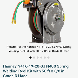 Hannay N416-19-20-8J N400 Spring Welding Reel Kit with 50 ft x 3/8 in Grade R Hose