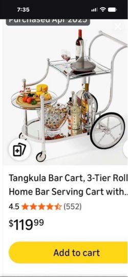 Tangkula 3-Tier Rolling Bar Serving Cart