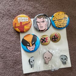 Marvel Comics Buttons And Pins Collection, Superhero Collectibles