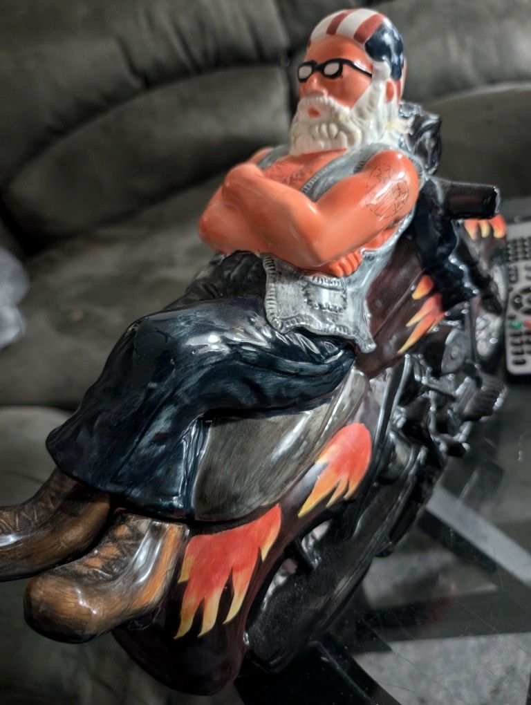 Harley Davidson Inspired Motorcycle Laid Back Biker Man Cookie Jar