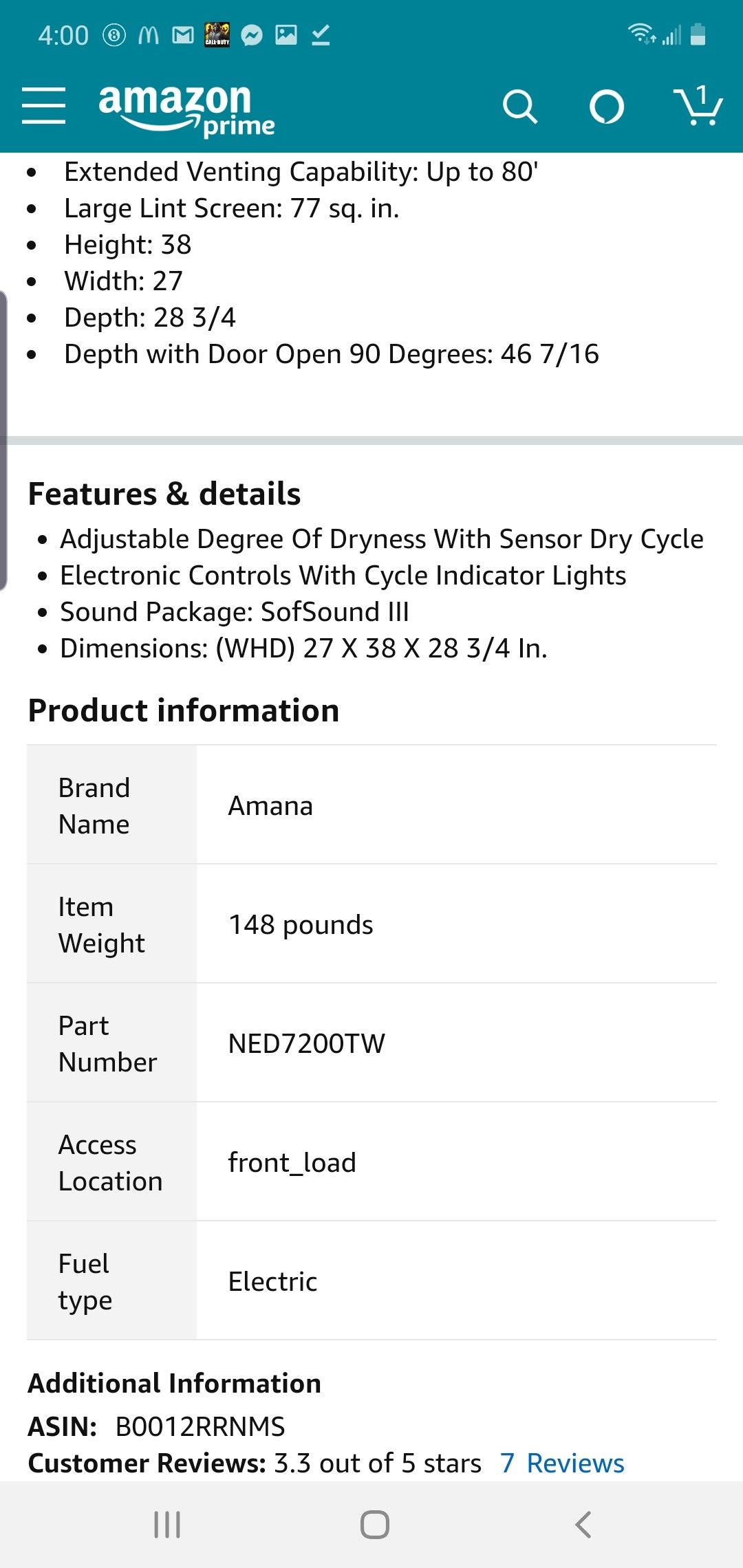 Amana Dryer NED7200TW for Sale in Tucson, AZ OfferUp