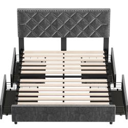 Queen Bed Frame with Drawers 