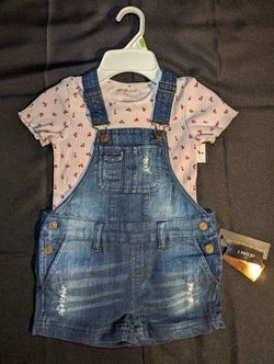 New Madden Girl 2pc Cherries Shirt and Overalls Shorts Set