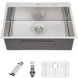30 Kitchen Sink Drop In - 30 x 22 Inch Topmount Kitchen Sink Stainless Steel 16 Gauge Deep Single Bowl Over Counter Kitchen Sinks Basin, Stainless Ste