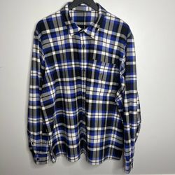 Lululemon Brushed Woven Overshirt Mens XXL Blue Black LM3FSFS Plaid Flannel